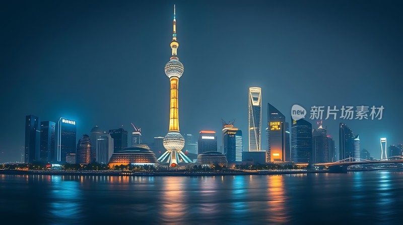 上海夜景灯光璀璨东方明珠