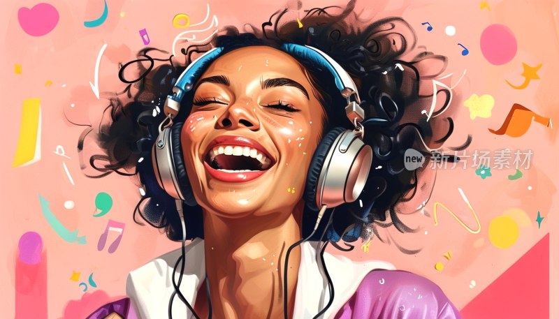 女子耳机听音乐
