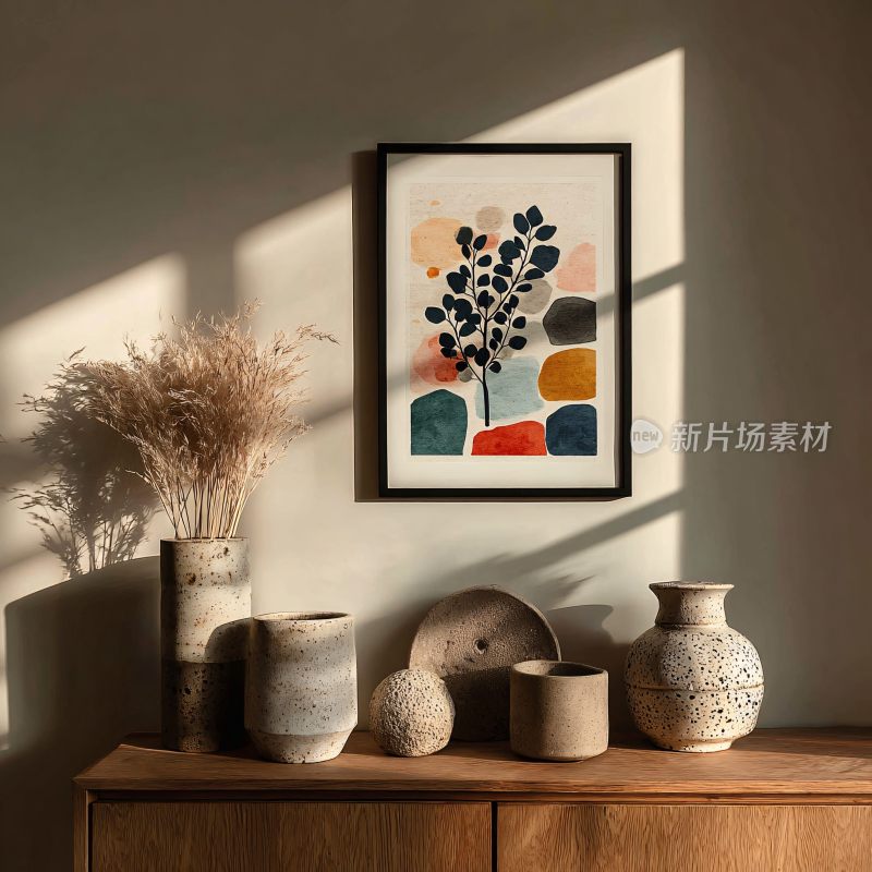 室内装饰画与陶艺摆件场景