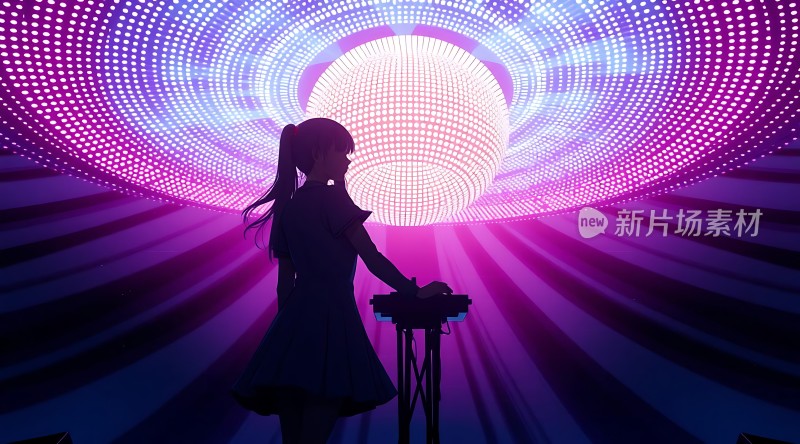 紫色灯光下的DJ女孩