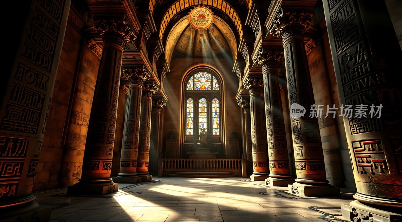 阳光下的宏伟教堂内部