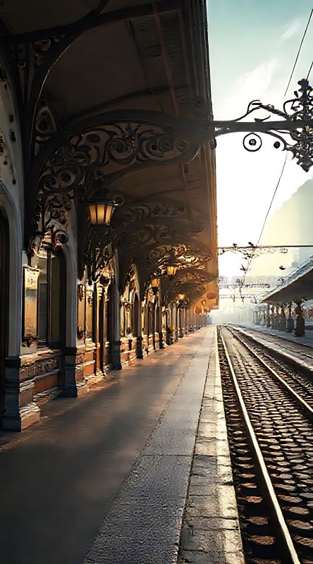 阳光下的古老火车站台