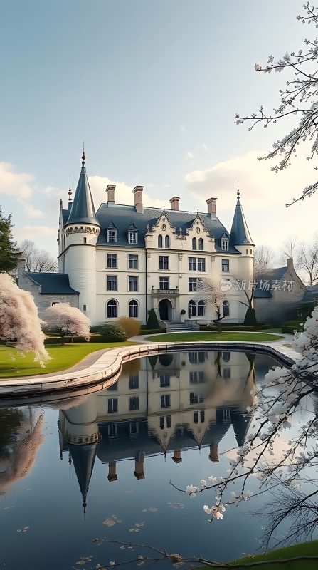 湖畔城堡春意盎然