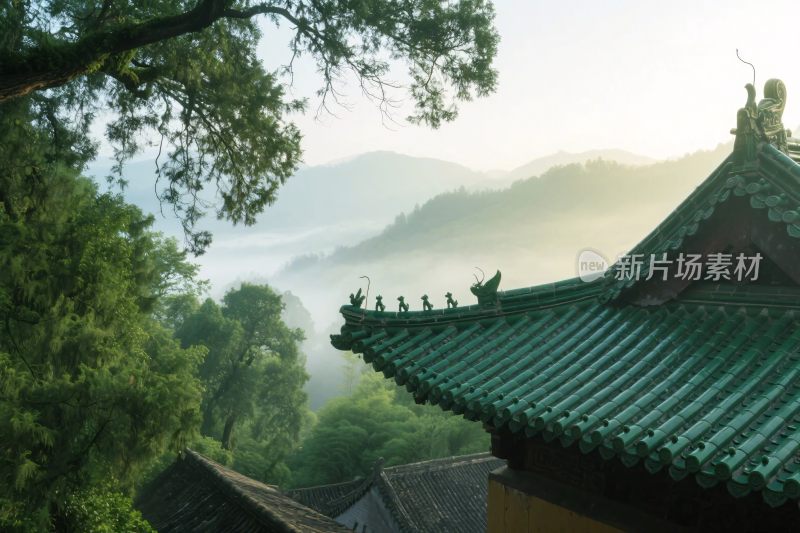 山林古建筑风景图