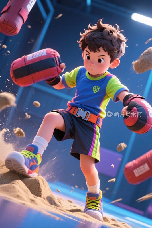 拳击小男孩动态插画