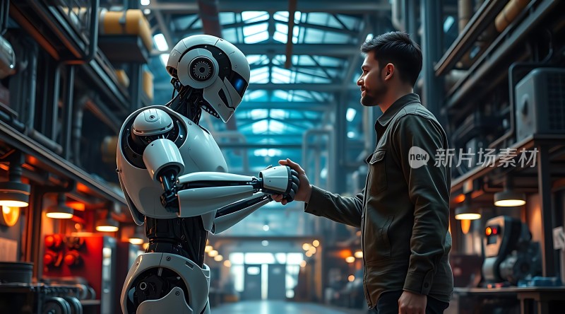 机器人与人类握手未来科技感十足