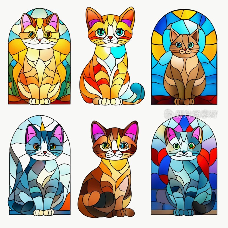 彩色玻璃猫插画