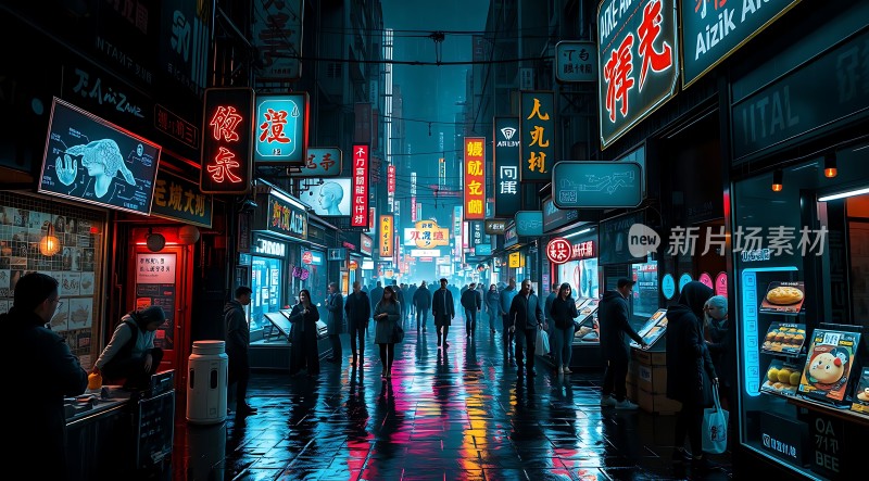 霓虹灯下的繁华夜市