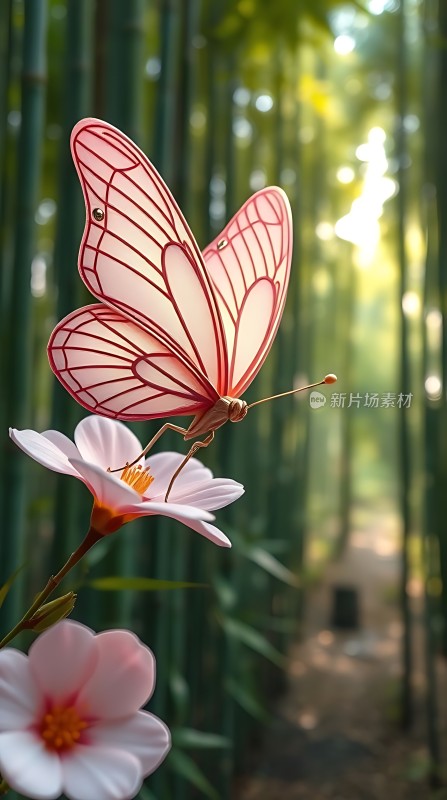 粉蝶轻舞花间竹影幽