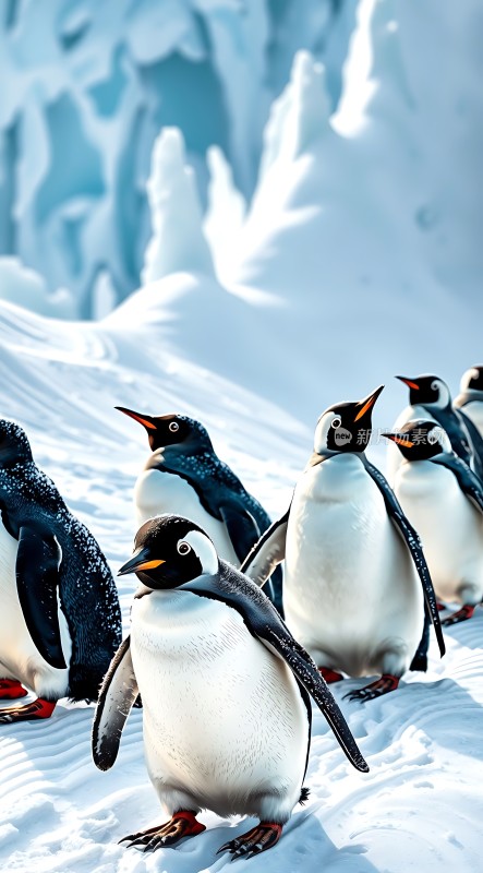 南极雪地上的企鹅群像