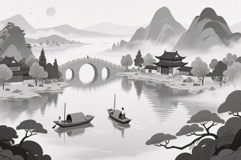 水墨山水风景插画