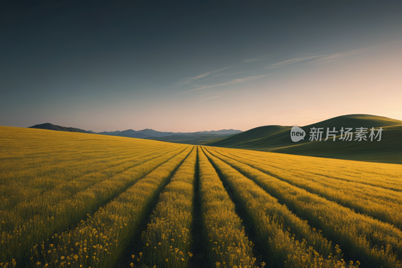 掠夺山脉的黄色花田高清风景图片