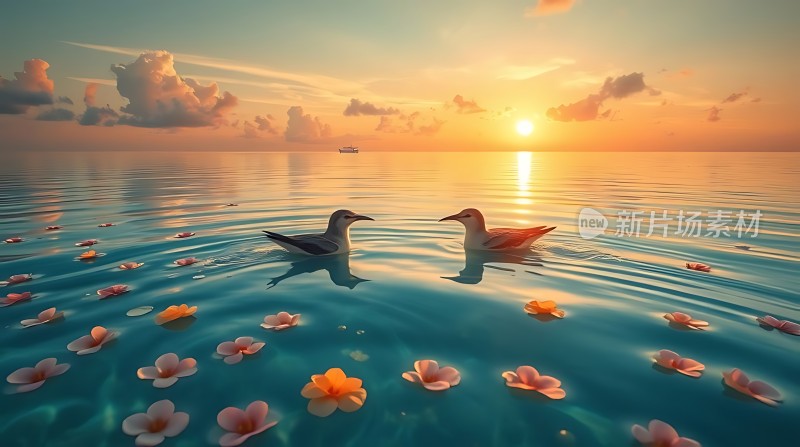 海鸥共舞日落时