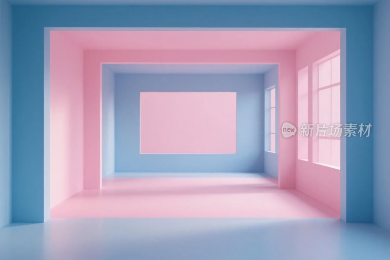 粉蓝色调室内空间插画
