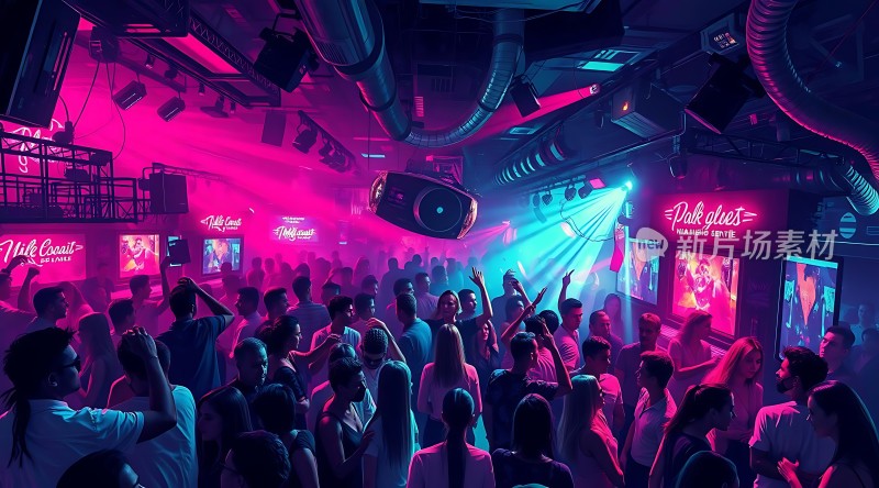霓虹灯光下的狂欢派对