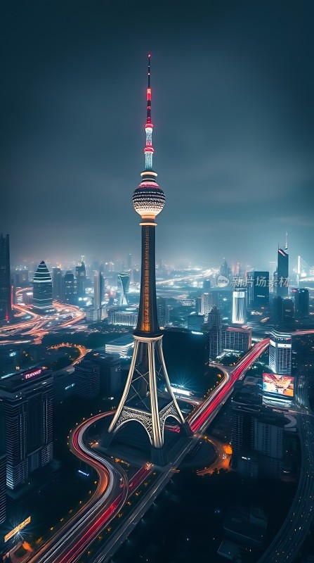 东方明珠夜色下的璀璨都市风光