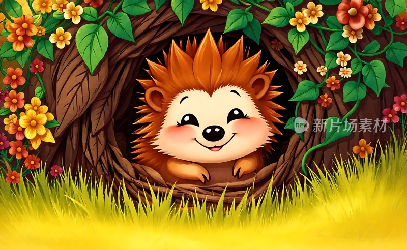 快乐的小刺猬探出头