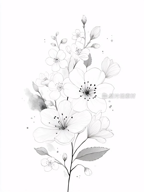 黑白花卉插画图案