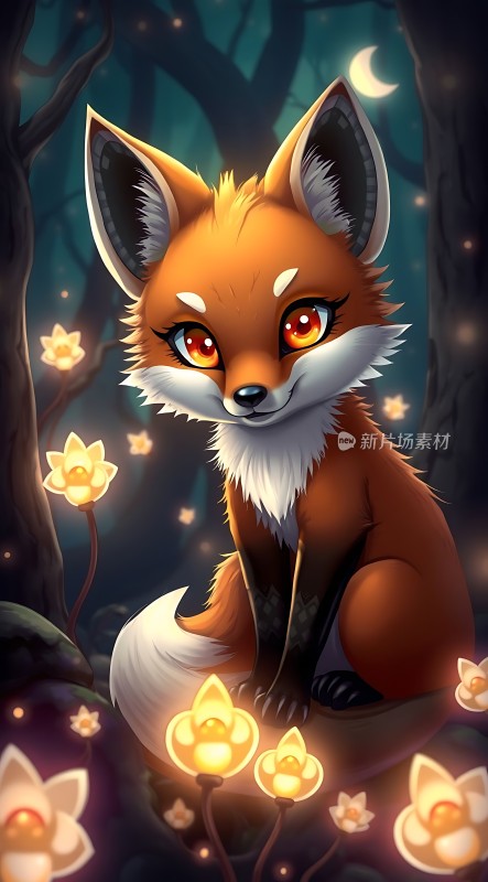 萤光夜色中狐狸与精灵共舞