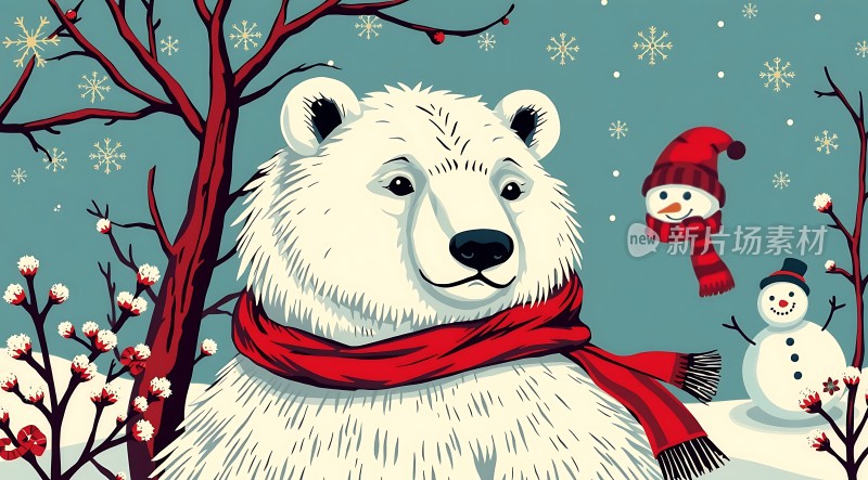 雪地里的北极熊与雪人
