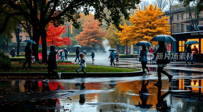 雨中漫步秋色浓