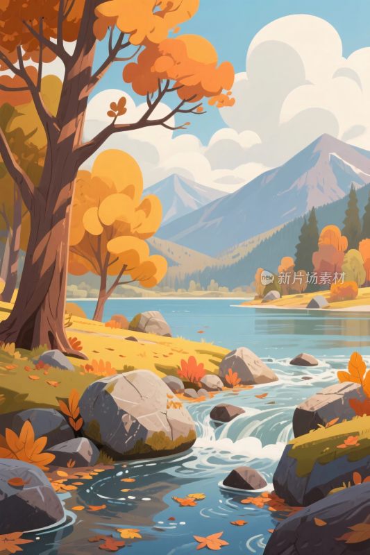 秋季山水风景插画