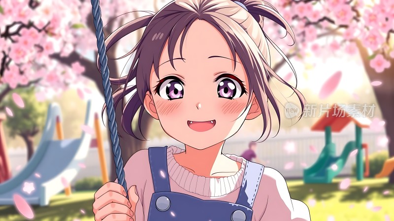 春日荡秋千的少女