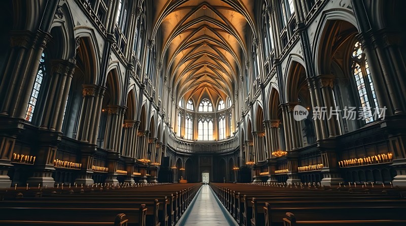 哥特式教堂内部宏伟庄严