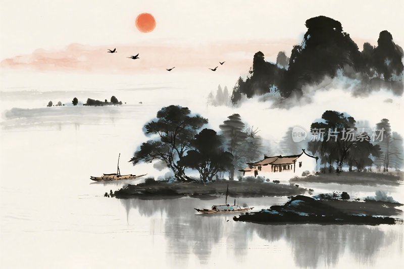 水墨山水风景插画