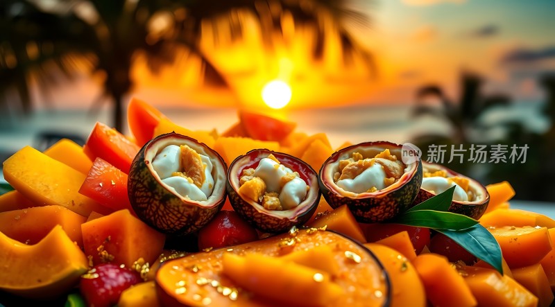 日落下的热带水果盛宴