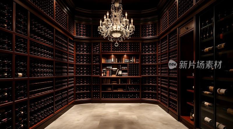 酒窖深处灯光璀璨红酒琳琅满目
