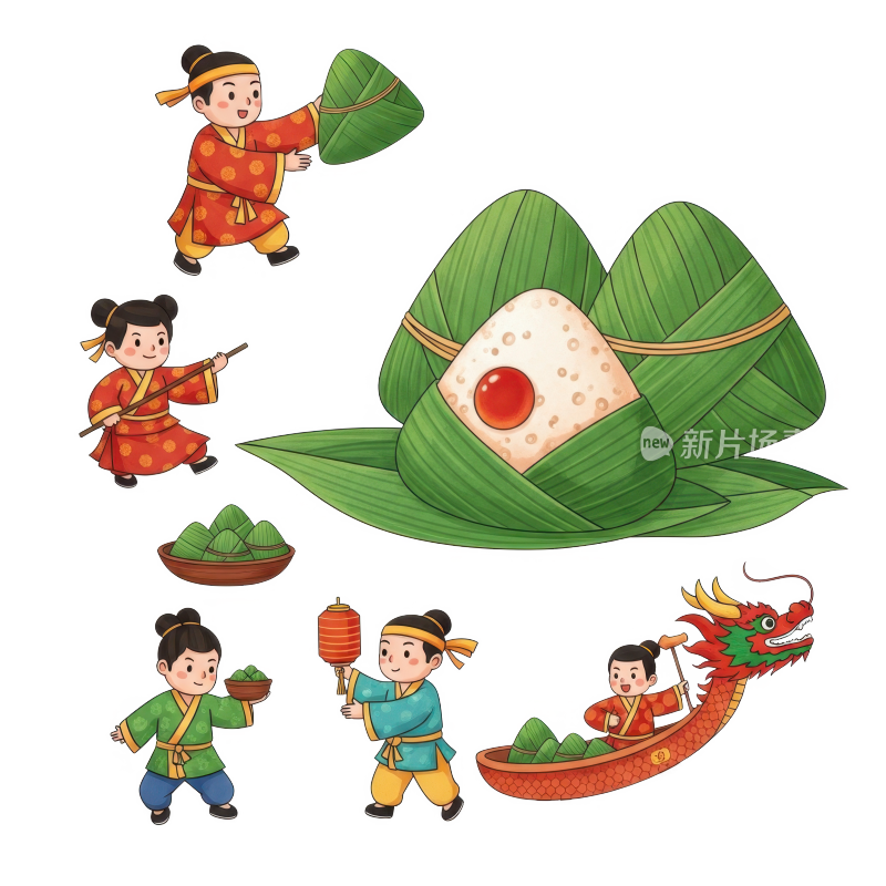 3D卡通端午节元素插画