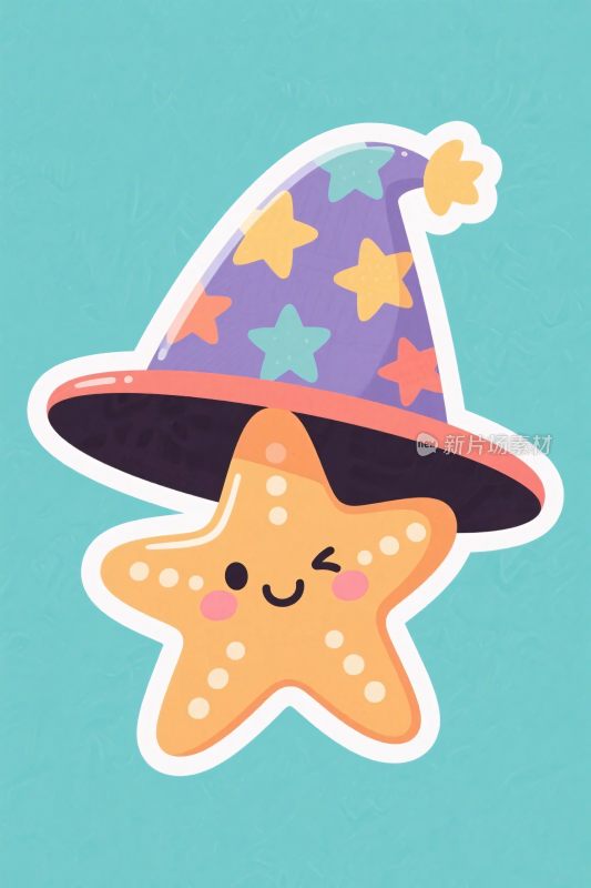 卡通海星戴巫师帽插画