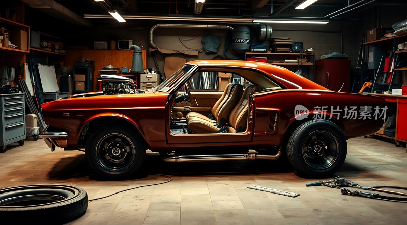 车库里的经典跑车等待修复与重生