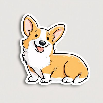 可爱趴着的柯基插画贴纸