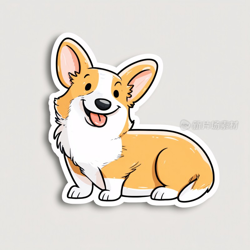 可爱趴着的柯基插画贴纸