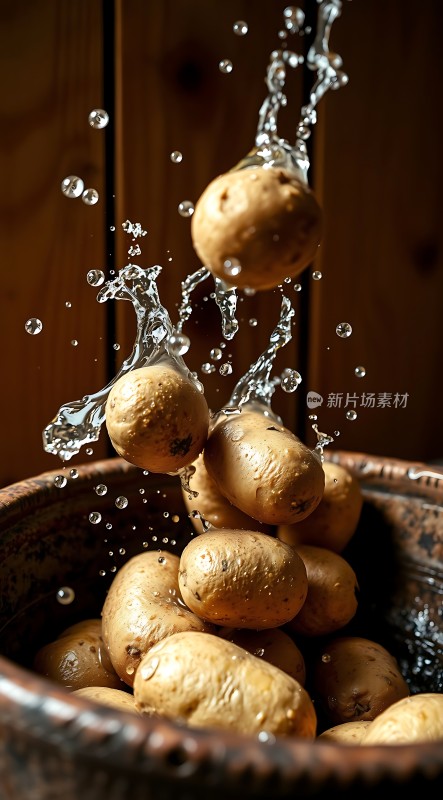 土豆入水溅起水花