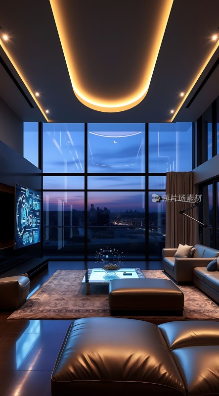 现代家居设计时尚客厅夜景图