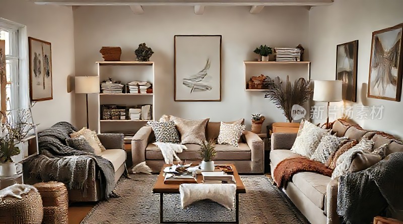 温馨客厅舒适沙发精美装饰自然氛围