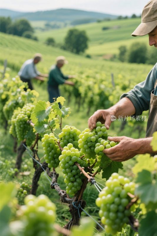 葡萄园农民采摘葡萄