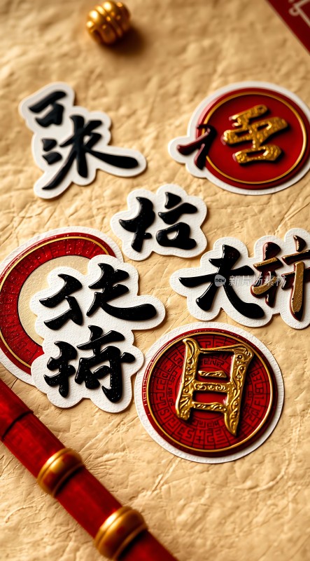 书法艺术展示红色印章与毛笔的结合