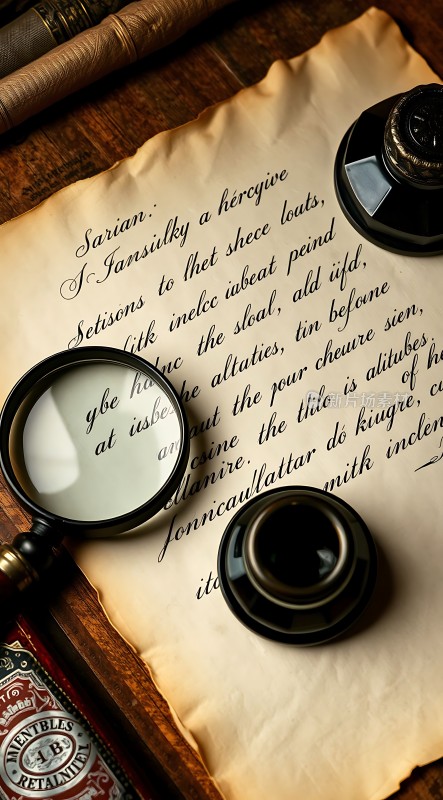 古旧文献放大镜墨水瓶