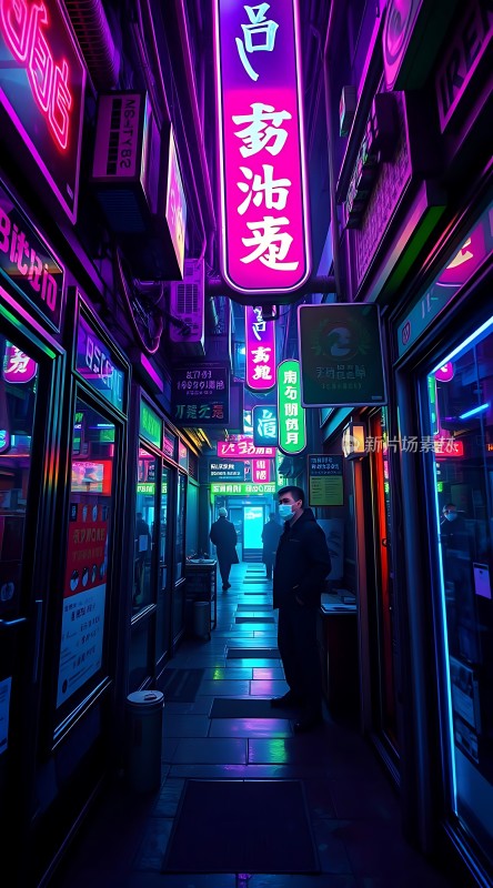 霓虹灯下的繁华街道