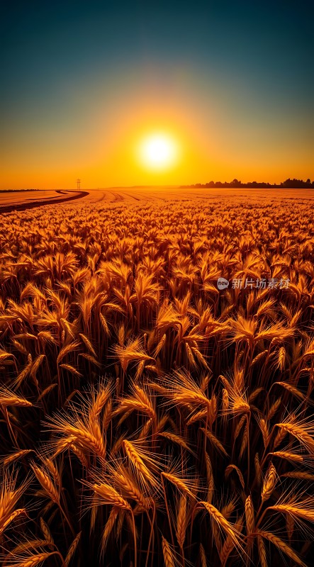 金色麦浪映夕阳