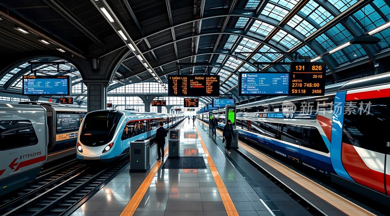 高铁站内现代列车停靠乘客候车电子屏显示信息