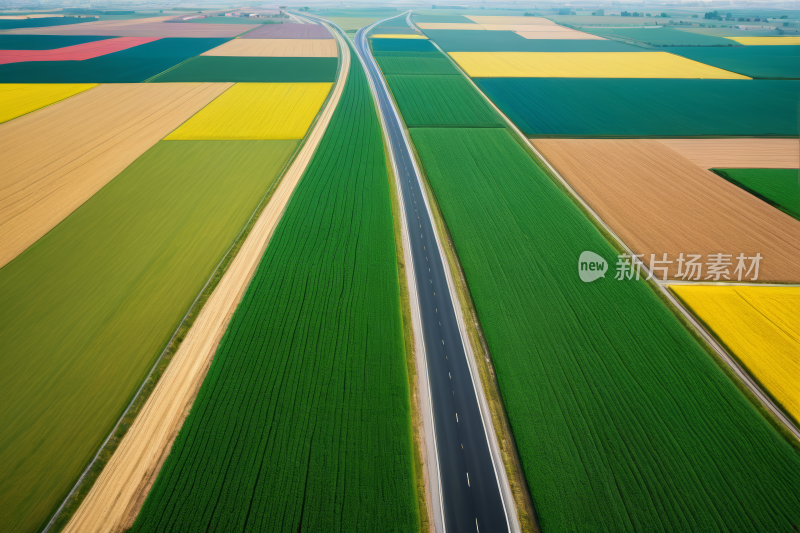 穿过花田的高速公路的草图高清背景图片