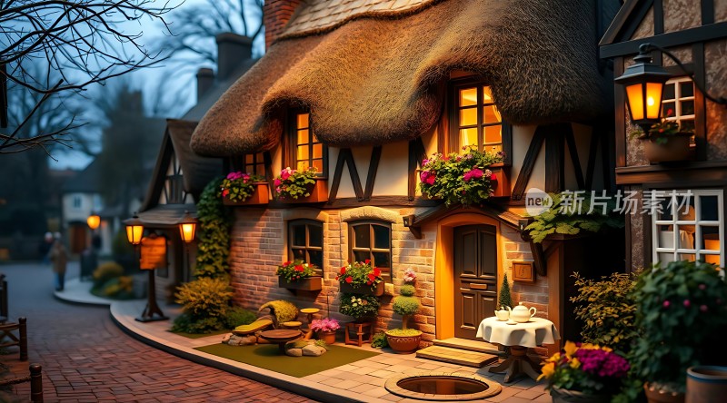 温馨小屋夜晚灯光下的宁静家园