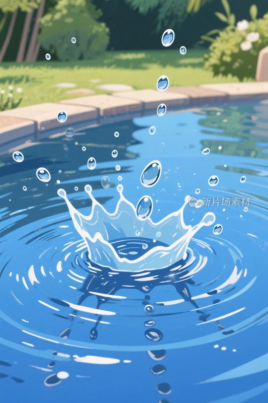 泳池水花溅起插画