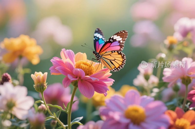 花丛中停歇的多彩蝴蝶