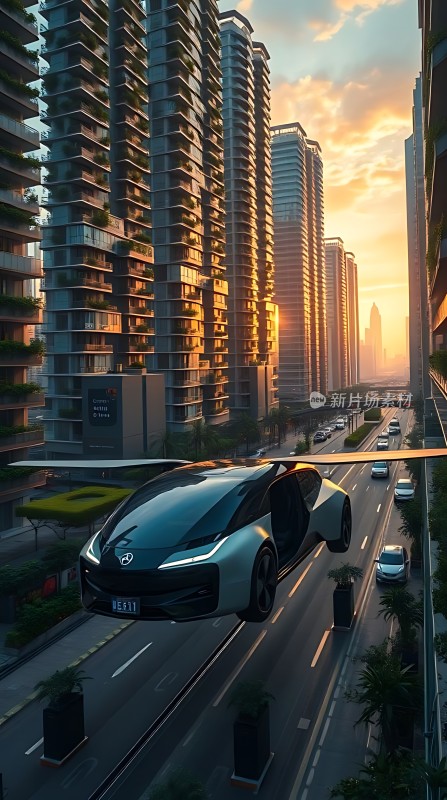 未来之城悬浮汽车与摩天大楼